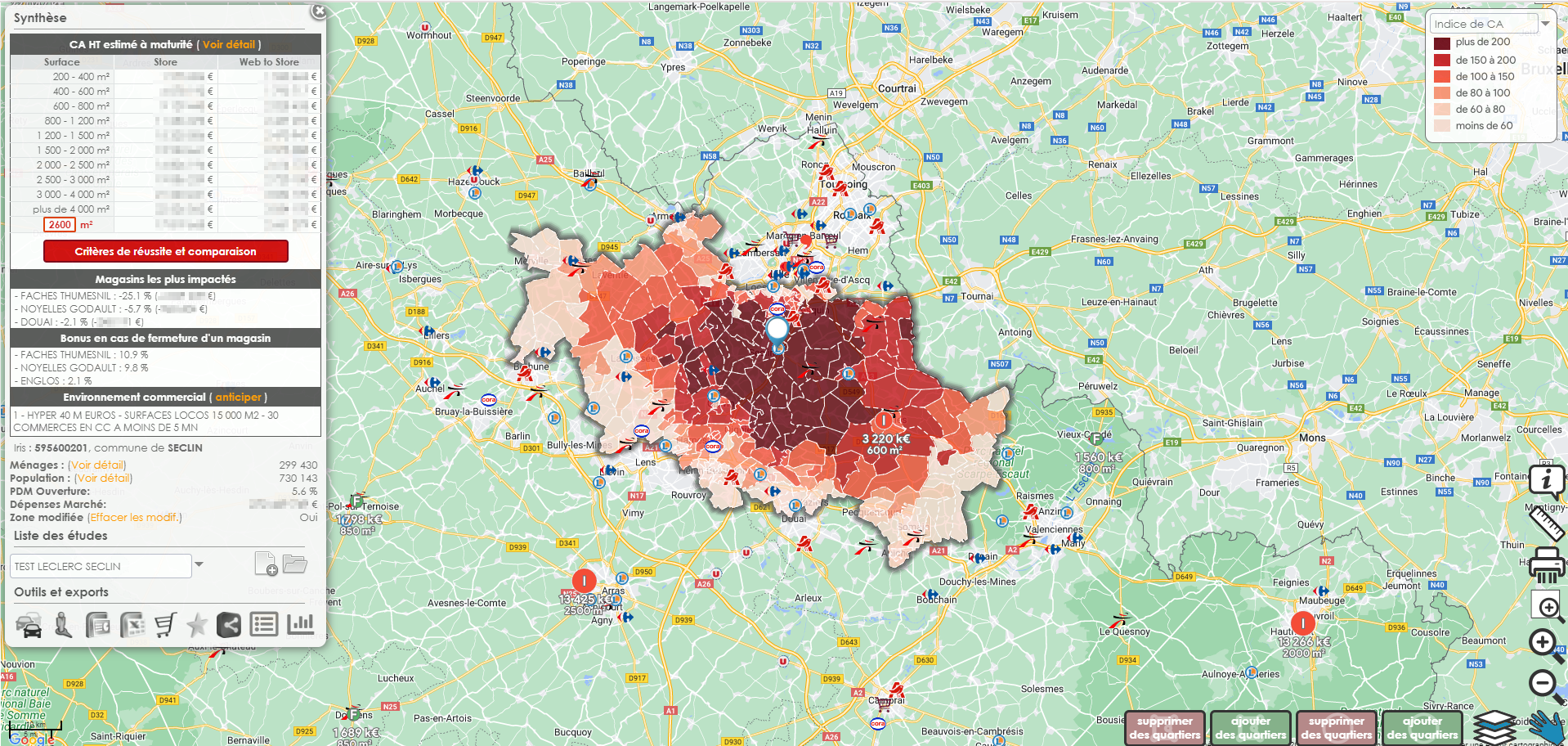 Simulation d’implantation sur carte